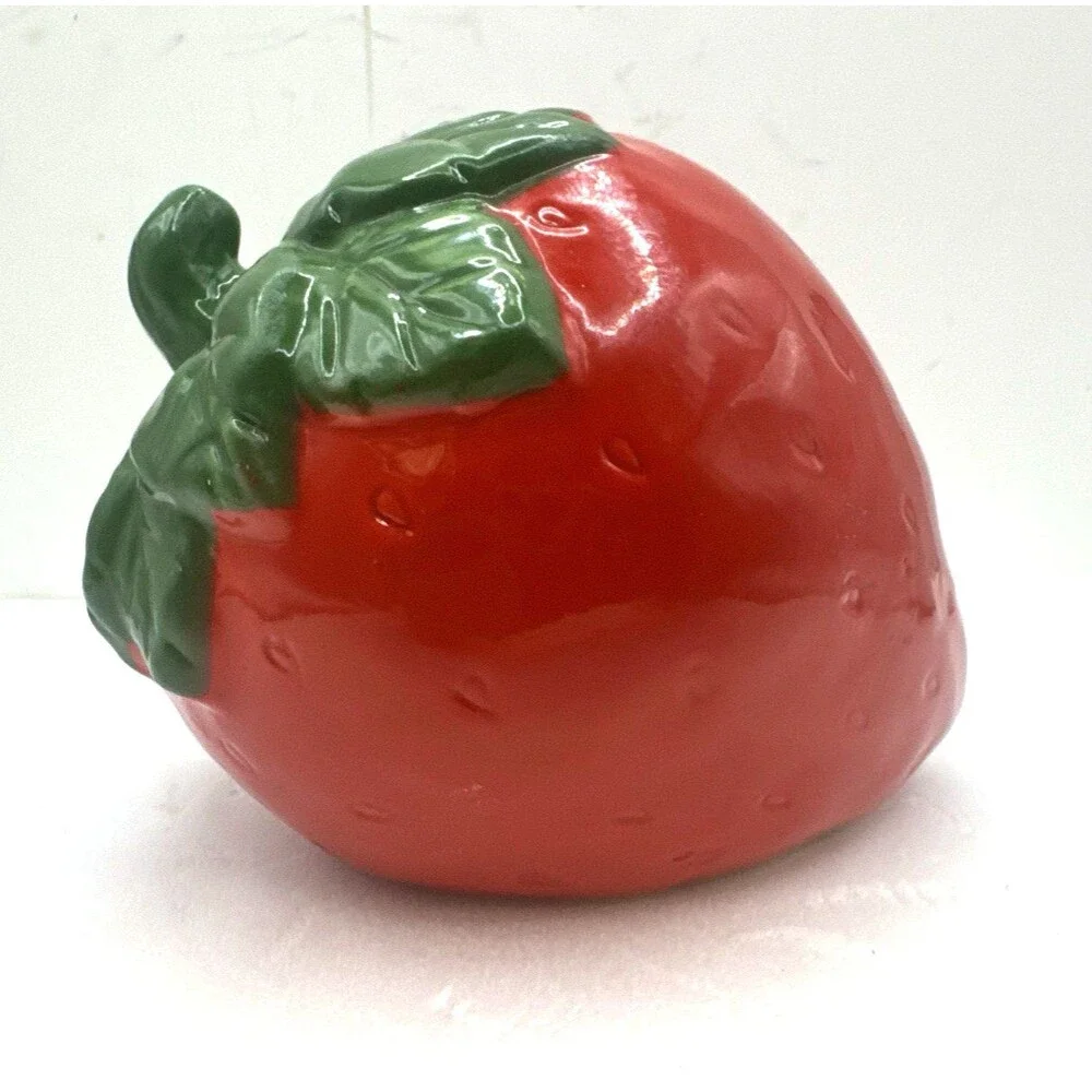 Ceramic Strawberry Shaped spoon Jar Fruit Kitchen Decor